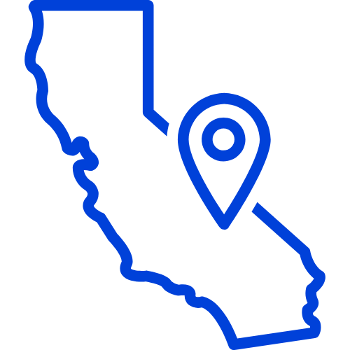 icon of California with a location pin on top of it