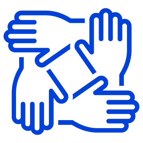 icon of four hands overlapping in the shape of a square